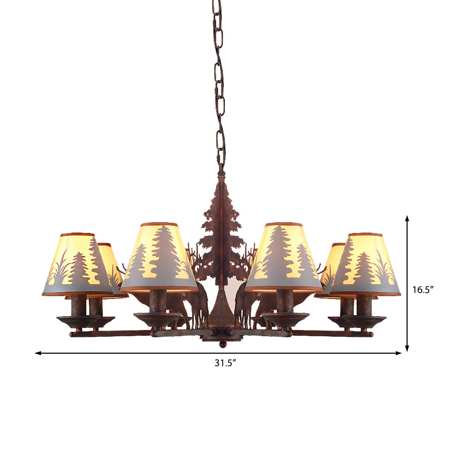 Cone Metal and Fabric Chandelier Lighting Industrial 3/5/8 Light Dining Room Pendant Lighting in Rust Clearhalo 'Cast Iron' 'Ceiling Lights' 'Chandeliers' 'Industrial Chandeliers' 'Industrial' 'Metal' 'Middle Century Chandeliers' 'Rustic Chandeliers' 'Tiffany' Lighting' 210161