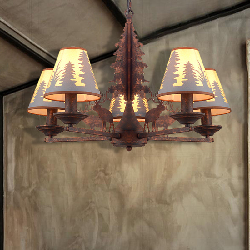 Cone Metal and Fabric Chandelier Lighting Industrial 3/5/8 Light Dining Room Pendant Lighting in Rust Clearhalo 'Cast Iron' 'Ceiling Lights' 'Chandeliers' 'Industrial Chandeliers' 'Industrial' 'Metal' 'Middle Century Chandeliers' 'Rustic Chandeliers' 'Tiffany' Lighting' 210162