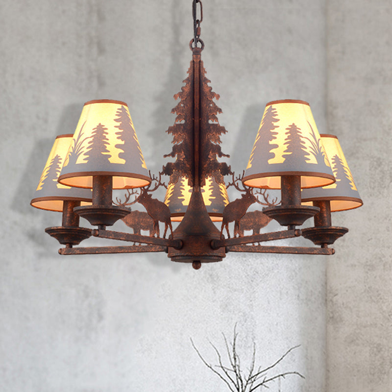 Cone Metal and Fabric Chandelier Lighting Industrial 3/5/8 Light Dining Room Pendant Lighting in Rust 5 Rust Clearhalo 'Cast Iron' 'Ceiling Lights' 'Chandeliers' 'Industrial Chandeliers' 'Industrial' 'Metal' 'Middle Century Chandeliers' 'Rustic Chandeliers' 'Tiffany' Lighting' 210163