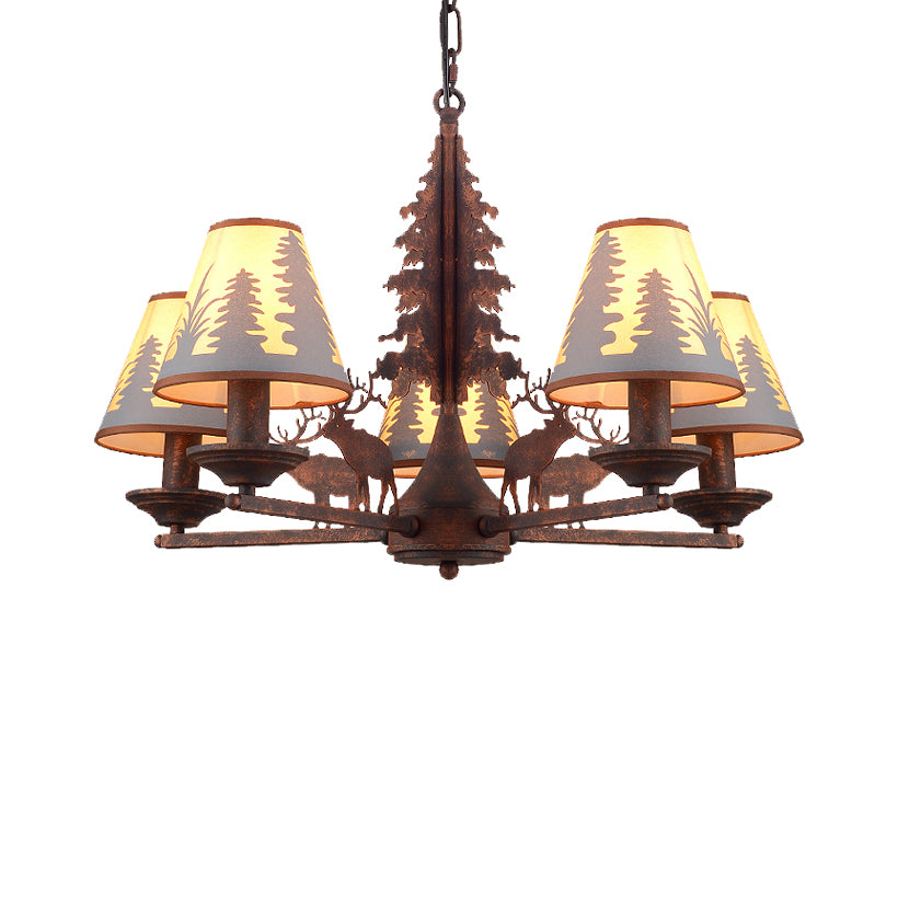 Cone Metal and Fabric Chandelier Lighting Industrial 3/5/8 Light Dining Room Pendant Lighting in Rust Clearhalo 'Cast Iron' 'Ceiling Lights' 'Chandeliers' 'Industrial Chandeliers' 'Industrial' 'Metal' 'Middle Century Chandeliers' 'Rustic Chandeliers' 'Tiffany' Lighting' 210164