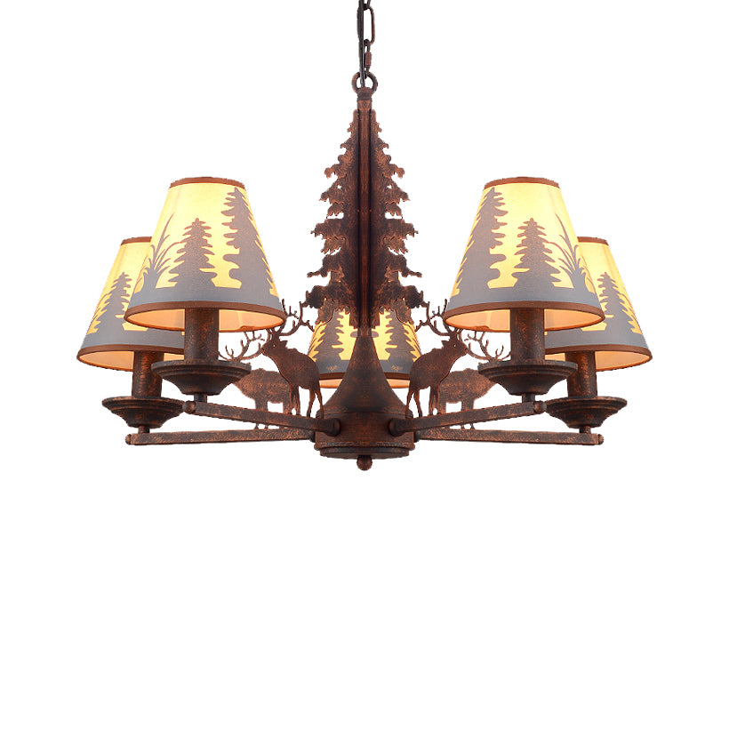Cone Metal and Fabric Chandelier Lighting Industrial 3/5/8 Light Dining Room Pendant Lighting in Rust Clearhalo 'Cast Iron' 'Ceiling Lights' 'Chandeliers' 'Industrial Chandeliers' 'Industrial' 'Metal' 'Middle Century Chandeliers' 'Rustic Chandeliers' 'Tiffany' Lighting' 210164