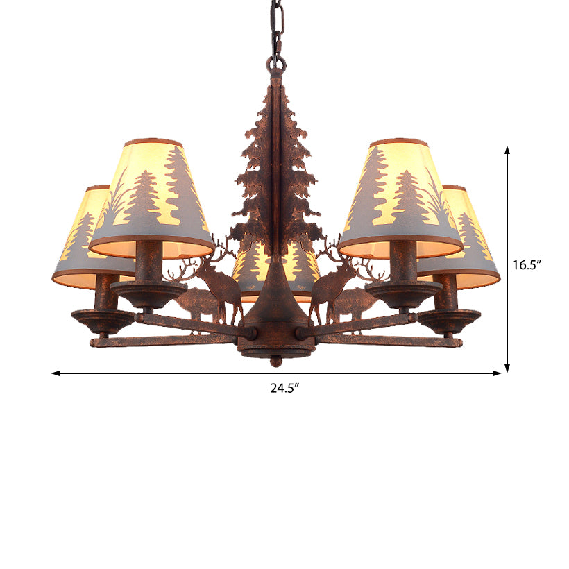 Cone Metal and Fabric Chandelier Lighting Industrial 3/5/8 Light Dining Room Pendant Lighting in Rust Clearhalo 'Cast Iron' 'Ceiling Lights' 'Chandeliers' 'Industrial Chandeliers' 'Industrial' 'Metal' 'Middle Century Chandeliers' 'Rustic Chandeliers' 'Tiffany' Lighting' 210165