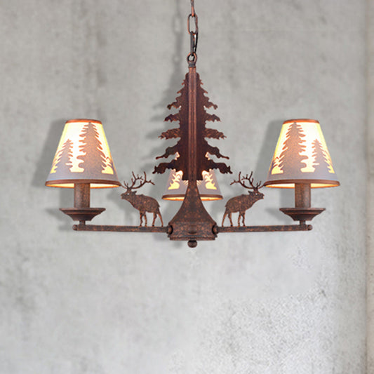 Cone Metal and Fabric Chandelier Lighting Industrial 3/5/8 Light Dining Room Pendant Lighting in Rust Clearhalo 'Cast Iron' 'Ceiling Lights' 'Chandeliers' 'Industrial Chandeliers' 'Industrial' 'Metal' 'Middle Century Chandeliers' 'Rustic Chandeliers' 'Tiffany' Lighting' 210167