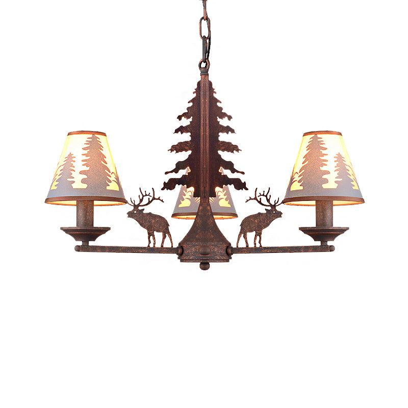 Cone Metal and Fabric Chandelier Lighting Industrial 3/5/8 Light Dining Room Pendant Lighting in Rust Clearhalo 'Cast Iron' 'Ceiling Lights' 'Chandeliers' 'Industrial Chandeliers' 'Industrial' 'Metal' 'Middle Century Chandeliers' 'Rustic Chandeliers' 'Tiffany' Lighting' 210168