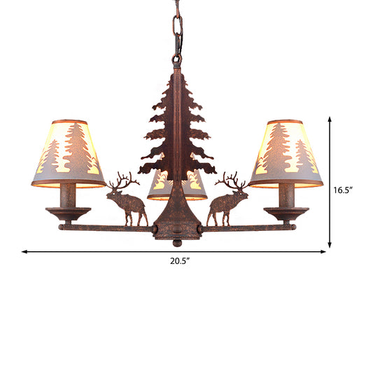 Cone Metal and Fabric Chandelier Lighting Industrial 3/5/8 Light Dining Room Pendant Lighting in Rust Clearhalo 'Cast Iron' 'Ceiling Lights' 'Chandeliers' 'Industrial Chandeliers' 'Industrial' 'Metal' 'Middle Century Chandeliers' 'Rustic Chandeliers' 'Tiffany' Lighting' 210169