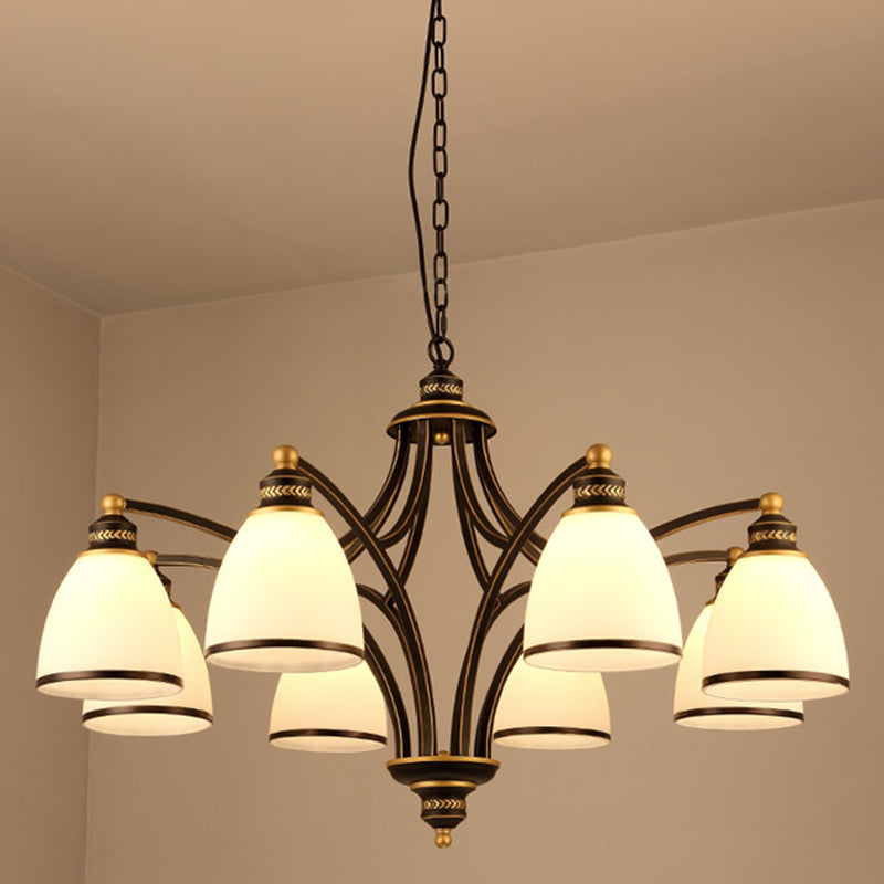 3/6/8 Bulbs Tapered Chandelier Light Traditional Black Frosted Glass Hanging Ceiling Fixture for Corridor 8 Black Clearhalo 'Ceiling Lights' 'Chandeliers' Lighting' options 210205_4578c2e0-3c76-466b-9081-83f9449e05a8