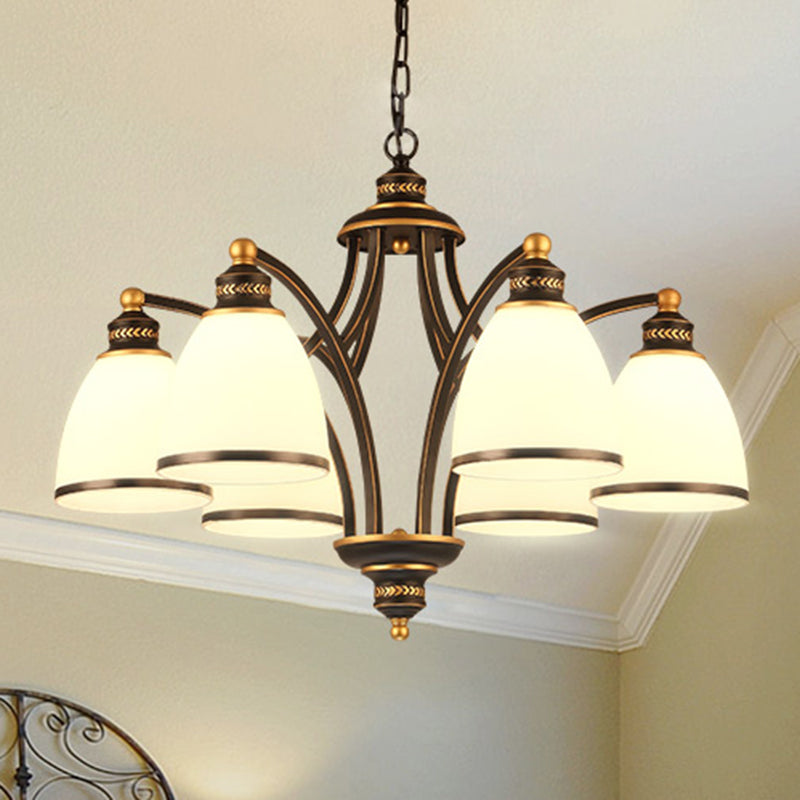 3/6/8 Bulbs Tapered Chandelier Light Traditional Black Frosted Glass Hanging Ceiling Fixture for Corridor 6 Black Clearhalo 'Ceiling Lights' 'Chandeliers' Lighting' options 210209_bcfe9807-ff33-4fc4-942d-8f6a4406a40a