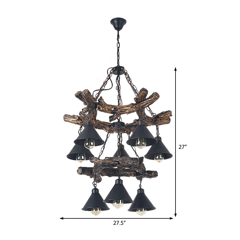 Black Cone Chandelier Lamp Industrial Metal 3/5/8 Light Dining Room Hanging Light with Resin Shelf Clearhalo 'Cast Iron' 'Ceiling Lights' 'Chandeliers' 'Industrial Chandeliers' 'Industrial' 'Metal' 'Middle Century Chandeliers' 'Rustic Chandeliers' 'Tiffany' Lighting' 210284