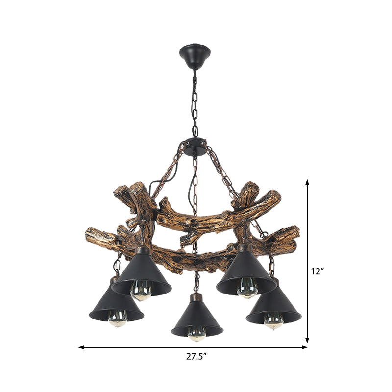 Black Cone Chandelier Lamp Industrial Metal 3/5/8 Light Dining Room Hanging Light with Resin Shelf Clearhalo 'Cast Iron' 'Ceiling Lights' 'Chandeliers' 'Industrial Chandeliers' 'Industrial' 'Metal' 'Middle Century Chandeliers' 'Rustic Chandeliers' 'Tiffany' Lighting' 210288
