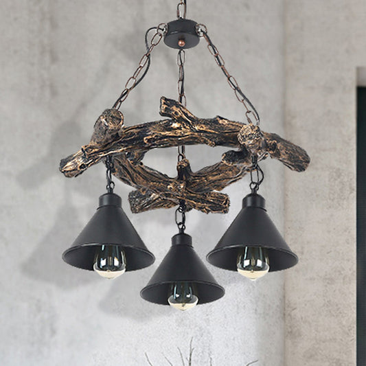 Black Cone Chandelier Lamp Industrial Metal 3/5/8 Light Dining Room Hanging Light with Resin Shelf Clearhalo 'Cast Iron' 'Ceiling Lights' 'Chandeliers' 'Industrial Chandeliers' 'Industrial' 'Metal' 'Middle Century Chandeliers' 'Rustic Chandeliers' 'Tiffany' Lighting' 210290