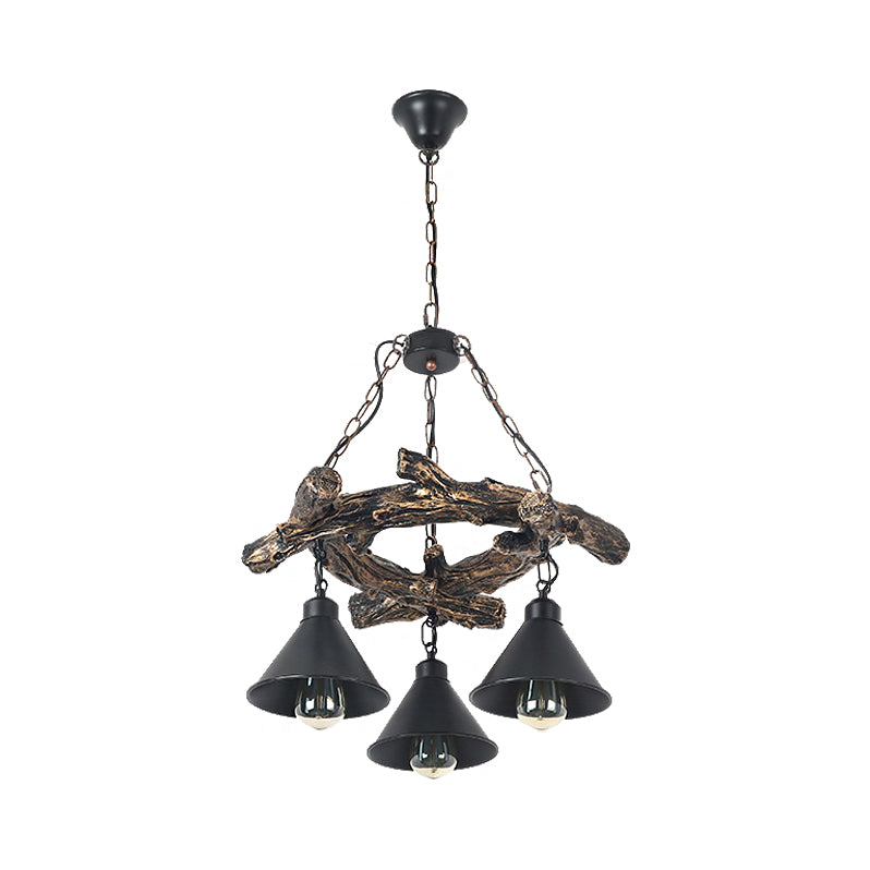 Black Cone Chandelier Lamp Industrial Metal 3/5/8 Light Dining Room Hanging Light with Resin Shelf Clearhalo 'Cast Iron' 'Ceiling Lights' 'Chandeliers' 'Industrial Chandeliers' 'Industrial' 'Metal' 'Middle Century Chandeliers' 'Rustic Chandeliers' 'Tiffany' Lighting' 210291