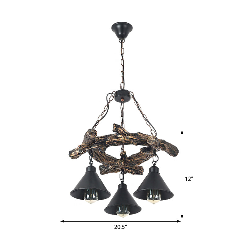 Black Cone Chandelier Lamp Industrial Metal 3/5/8 Light Dining Room Hanging Light with Resin Shelf Clearhalo 'Cast Iron' 'Ceiling Lights' 'Chandeliers' 'Industrial Chandeliers' 'Industrial' 'Metal' 'Middle Century Chandeliers' 'Rustic Chandeliers' 'Tiffany' Lighting' 210292