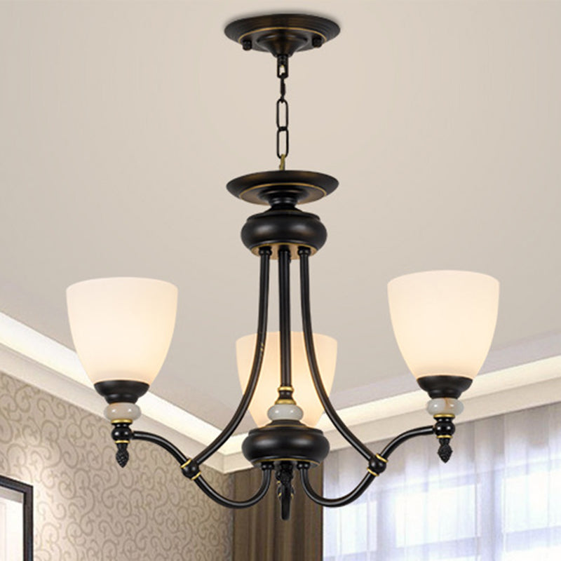 3/6/8 Lights Chandelier Light Sputnik White Glass Classic Dining Room Ceiling Lamp with Cup Shaped 3 Black Clearhalo 'Ceiling Lights' 'Chandeliers' Lighting' options 210297_abb98afc-9b20-45bb-8bdb-04b036a4b2ec