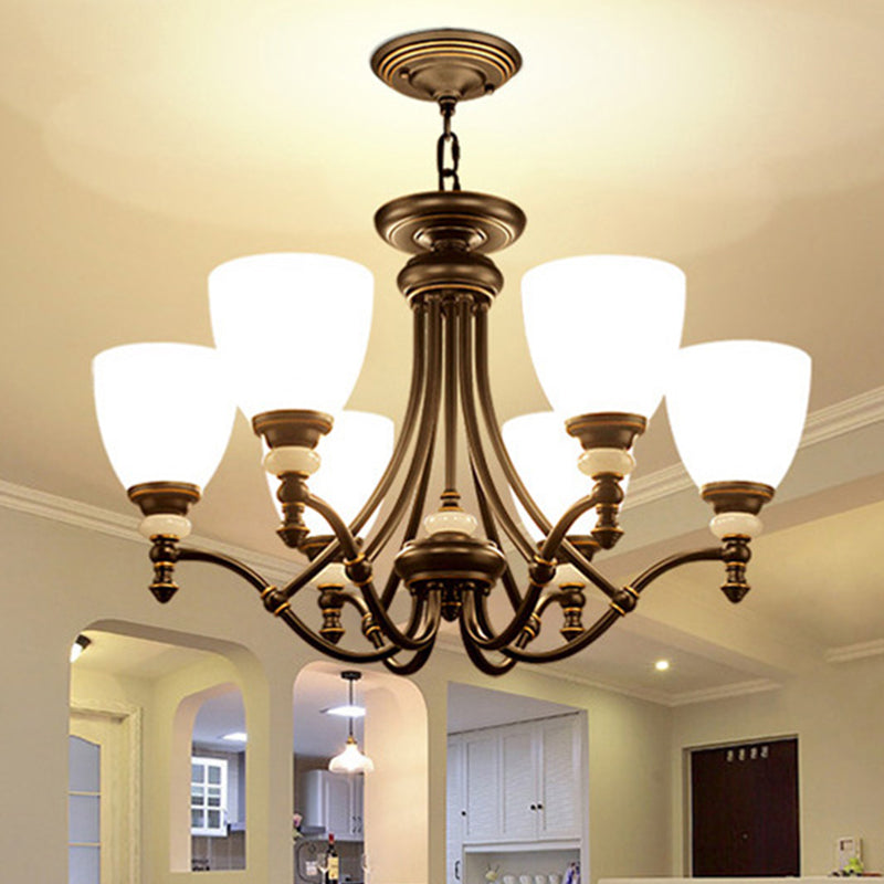 3/6/8 Lights Chandelier Light Sputnik White Glass Classic Dining Room Ceiling Lamp with Cup Shaped 6 Black Clearhalo 'Ceiling Lights' 'Chandeliers' Lighting' options 210301_2c1008c3-acaa-4d7e-9934-20fd5e06dca5