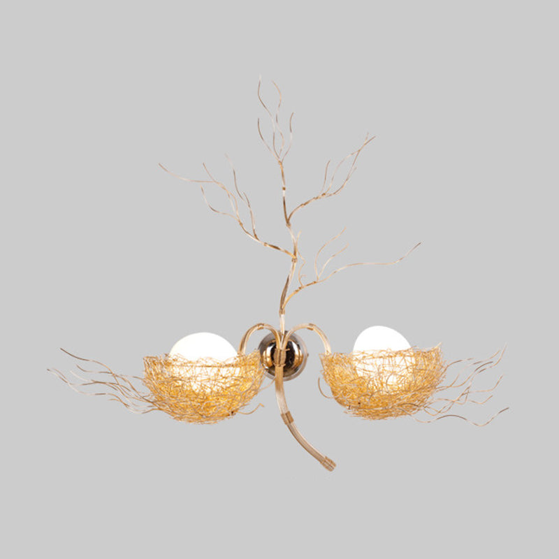 Egg Sconce Light with Gold Nest Design Postmodern White Glass 1 Light Bedside Wall Mounted Light, 19.5"/25.5" Wide Clearhalo 'Wall Lamps & Sconces' 'Wall Lights' Lighting' 210312