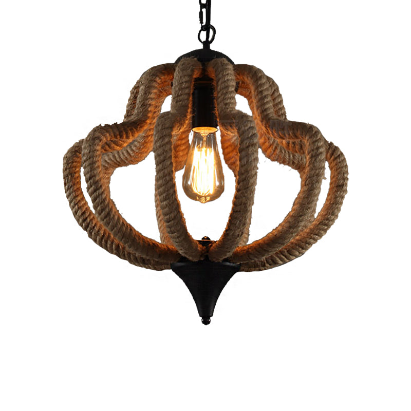 1 Light Hanging Ceiling Light with Geometric Shade Rope Industrial Dining Room Pendant Lighting in Beige Clearhalo 'Art Deco Pendants' 'Cast Iron' 'Ceiling Lights' 'Ceramic' 'Crystal' 'Industrial Pendants' 'Industrial' 'Metal' 'Middle Century Pendants' 'Pendant Lights' 'Pendants' 'Tiffany' Lighting' 210380