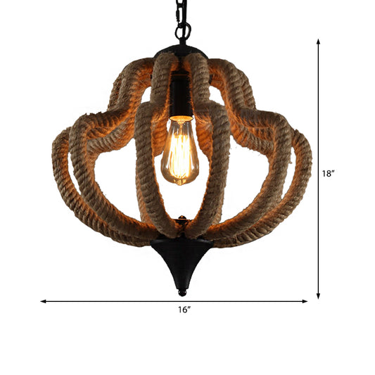 1 Light Hanging Ceiling Light with Geometric Shade Rope Industrial Dining Room Pendant Lighting in Beige Clearhalo 'Art Deco Pendants' 'Cast Iron' 'Ceiling Lights' 'Ceramic' 'Crystal' 'Industrial Pendants' 'Industrial' 'Metal' 'Middle Century Pendants' 'Pendant Lights' 'Pendants' 'Tiffany' Lighting' 210381
