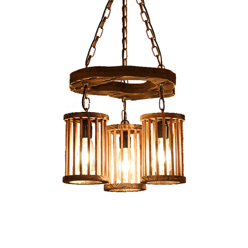 3-Light Wood Hanging Chandelier Industrial Black Cylinder Dining Room Pendant Light Fixture with Chain Clearhalo 'Carpenter Chandeliers' 'Ceiling Lights' 'Chandeliers' 'Industrial Chandeliers' 'Industrial' 'Middle Century Chandeliers' 'Modern' 'Tiffany' Lighting' 210403