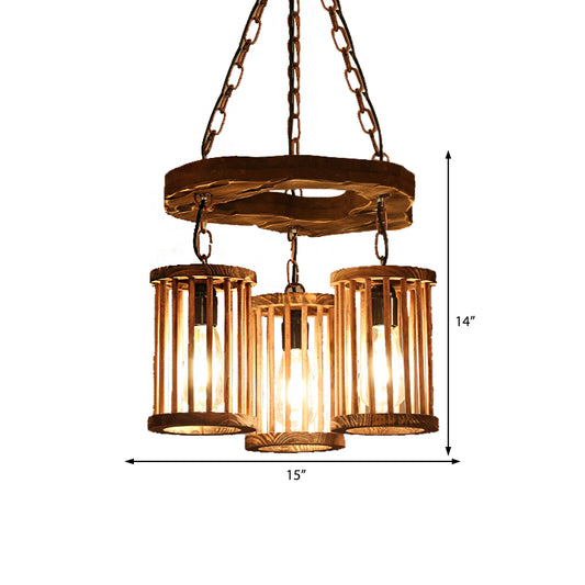 3-Light Wood Hanging Chandelier Industrial Black Cylinder Dining Room Pendant Light Fixture with Chain Clearhalo 'Carpenter Chandeliers' 'Ceiling Lights' 'Chandeliers' 'Industrial Chandeliers' 'Industrial' 'Middle Century Chandeliers' 'Modern' 'Tiffany' Lighting' 210404