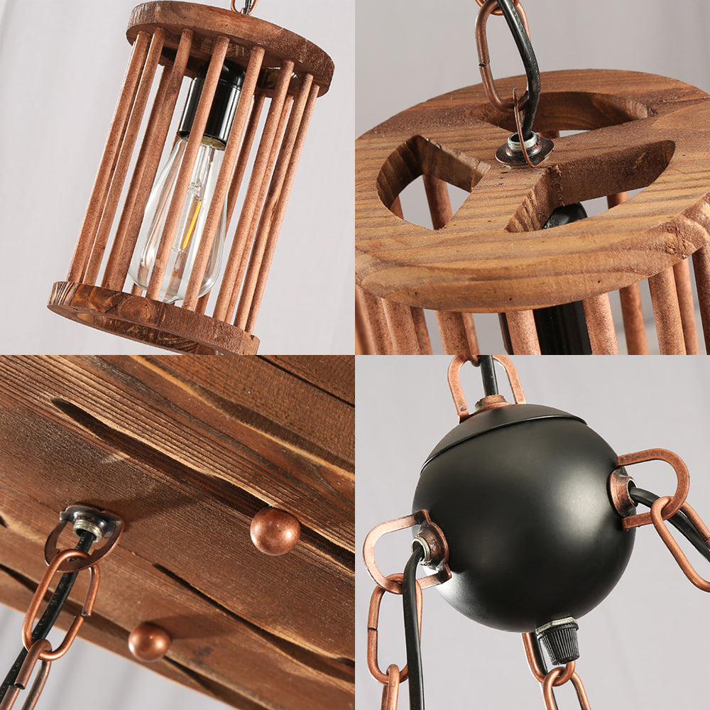 3-Light Wood Hanging Chandelier Industrial Black Cylinder Dining Room Pendant Light Fixture with Chain Clearhalo 'Carpenter Chandeliers' 'Ceiling Lights' 'Chandeliers' 'Industrial Chandeliers' 'Industrial' 'Middle Century Chandeliers' 'Modern' 'Tiffany' Lighting' 210405