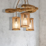 Cylinder Shade Wood Light Chandelier Industrial 3-Light Dining Room Pendant Lighting with Chain Wood Clearhalo 'Carpenter Chandeliers' 'Ceiling Lights' 'Chandeliers' 'Industrial Chandeliers' 'Industrial' 'Middle Century Chandeliers' 'Modern' 'Tiffany' Lighting' 210406