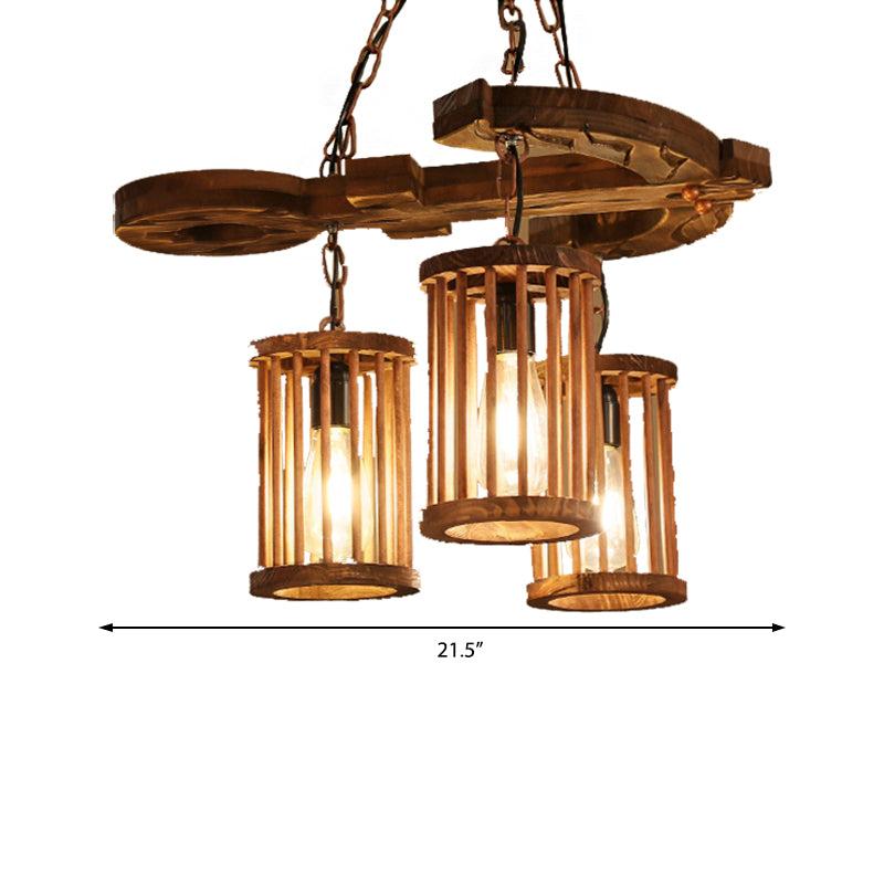Cylinder Shade Wood Light Chandelier Industrial 3-Light Dining Room Pendant Lighting with Chain Clearhalo 'Carpenter Chandeliers' 'Ceiling Lights' 'Chandeliers' 'Industrial Chandeliers' 'Industrial' 'Middle Century Chandeliers' 'Modern' 'Tiffany' Lighting' 210409
