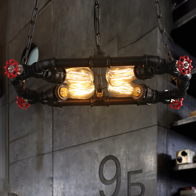 4 Lights Ceiling Light Industrial Clear Glass and Metal Hanging Chandelier in Black with Valve Black Clearhalo 'Cast Iron' 'Ceiling Lights' 'Chandeliers' 'Industrial Chandeliers' 'Industrial' 'Metal' 'Middle Century Chandeliers' 'Rustic Chandeliers' 'Tiffany' Lighting' 210529