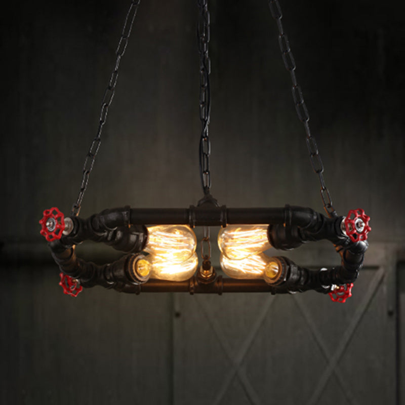 4 Lights Ceiling Light Industrial Clear Glass and Metal Hanging Chandelier in Black with Valve Clearhalo 'Cast Iron' 'Ceiling Lights' 'Chandeliers' 'Industrial Chandeliers' 'Industrial' 'Metal' 'Middle Century Chandeliers' 'Rustic Chandeliers' 'Tiffany' Lighting' 210530