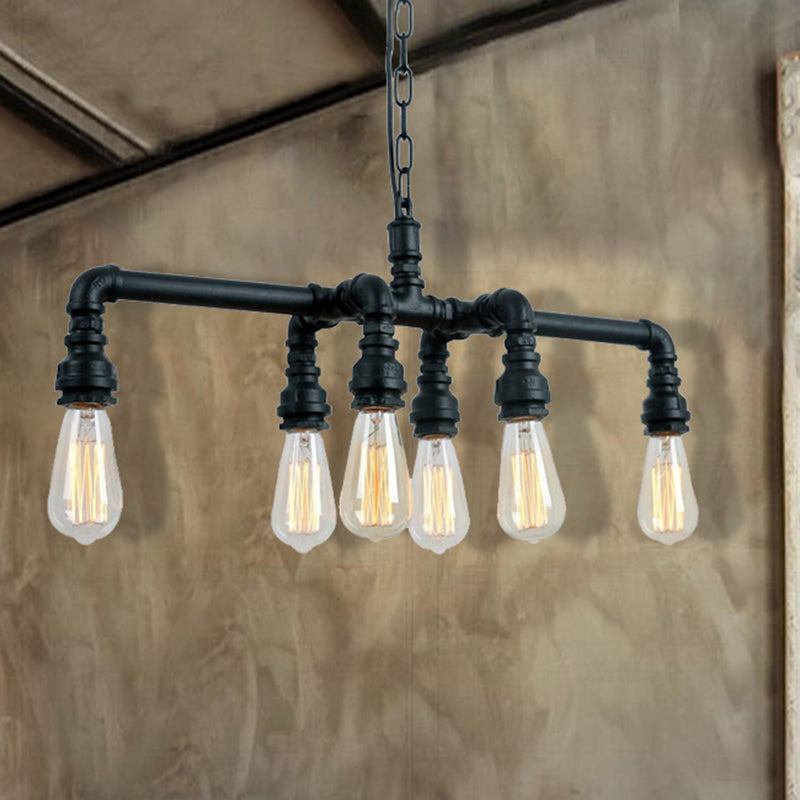 Armed Pendant Lighting Industrial Black/Bronze 6 Lights Metal Dining Room Chandelier with Chain and Pipe Design Clearhalo 'Cast Iron' 'Ceiling Lights' 'Chandeliers' 'Industrial Chandeliers' 'Industrial' 'Metal' 'Middle Century Chandeliers' 'Rustic Chandeliers' 'Tiffany' Lighting' 210577
