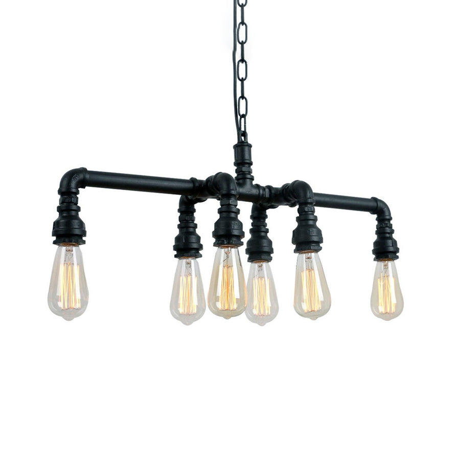 Armed Pendant Lighting Industrial Black/Bronze 6 Lights Metal Dining Room Chandelier with Chain and Pipe Design Clearhalo 'Cast Iron' 'Ceiling Lights' 'Chandeliers' 'Industrial Chandeliers' 'Industrial' 'Metal' 'Middle Century Chandeliers' 'Rustic Chandeliers' 'Tiffany' Lighting' 210578