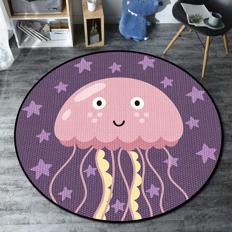 Cartoon Childrens Bedroom Rug Multi-Color Sea Life Rug Synthetics Anti-Slip Stain Resistant Washable Area Carpet Purple-Red Clearhalo 'Area Rug' 'Rug' 2105868