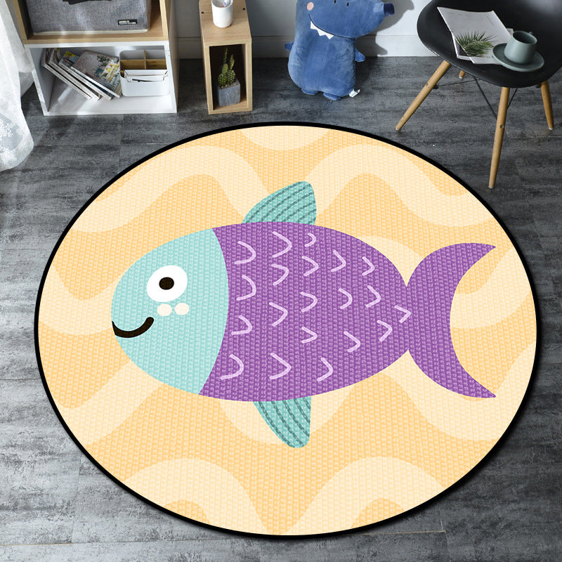 Cartoon Childrens Bedroom Rug Multi-Color Sea Life Rug Synthetics Anti-Slip Stain Resistant Washable Area Carpet Yellow Clearhalo 'Area Rug' 'Rug' 2105873