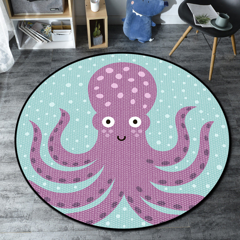 Cartoon Childrens Bedroom Rug Multi-Color Sea Life Rug Synthetics Anti-Slip Stain Resistant Washable Area Carpet Purple Clearhalo 'Area Rug' 'Rug' 2105875