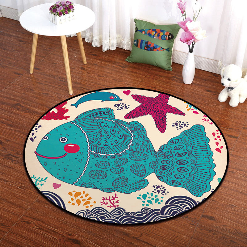 Multicolor Animal Painting Print Rug Polypropylene Cartoon Carpet Anti-Slip Backing Pet Friendly Stain Resistant Rug for Kids Bedroom Lake Blue Clearhalo 'Area Rug' 'Rug' 2105877