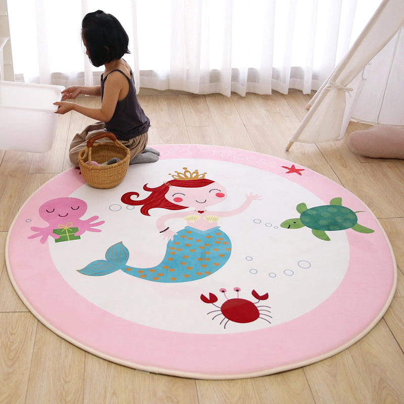 Cartoon Kids Room Rug Multi Colored Animal Carpet Cotton Pet-Friendly Machine Wash Indoor Rug Pink-White Clearhalo 'Area Rug' 'Rug' 2105928