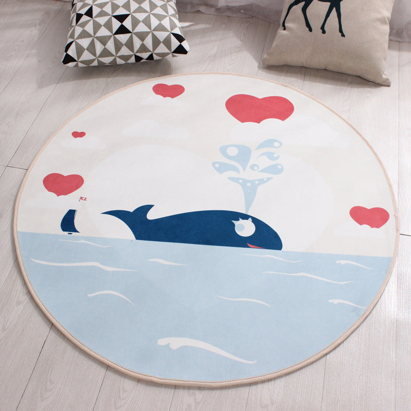 Childrens Art Animal Rug Multi Color Polypropylene Carpet Washable Pet Friendly Anti-Slip Rug for Kids Bedroom White-Blue Clearhalo 'Area Rug' 'Rug' 2105983