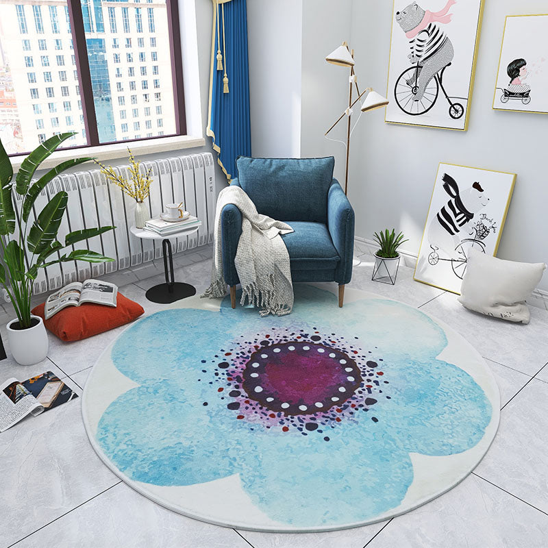 Multi Colored Bedroom Foot Rug Kids Floral Rug Cotton Machine Wash Pet Friendly Area Carpet Sky Blue Clearhalo 'Area Rug' 'Rug' 2105994