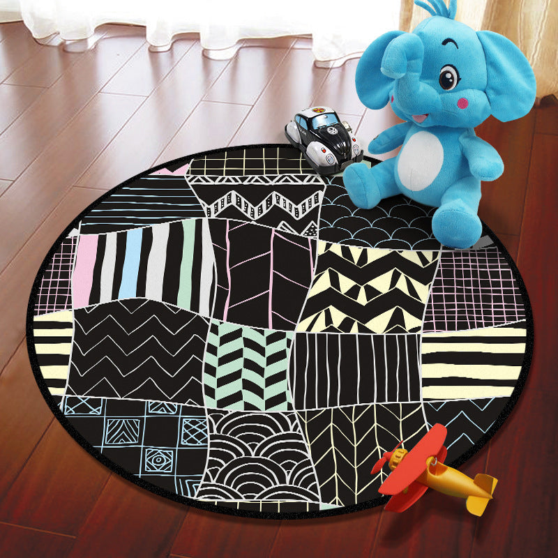 Multicolored Adventure Map Rug Synthetics Cartoon Carpet Anti-Slip Backing Stain Resistant Machine Washable Area Rug for Kids Room Black Clearhalo 'Area Rug' 'Rug' 2106007