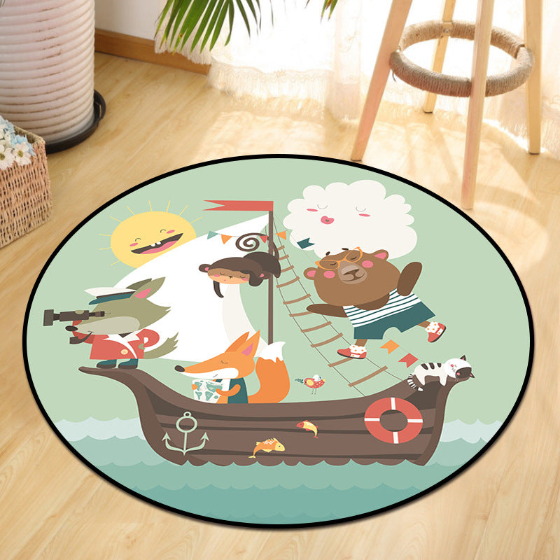 Fun Animal Picnic Drawing Rug Multi-Color Childrens Art Rug Synthetics Anti-Slip Machine Washable Stain Resistant Rug for Nursery Lake Green Clearhalo 'Area Rug' 'Rug' 2106016