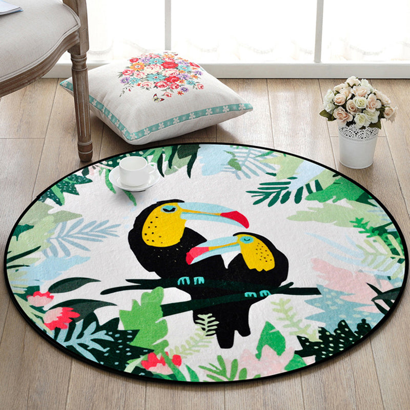 Pretty Kids Rug Multi Color Animal and Botanics Pattern Rug Pet Friendly Washable Anti-Slip Area Rug for Playroom Black Clearhalo 'Area Rug' 'Rug' 2106026