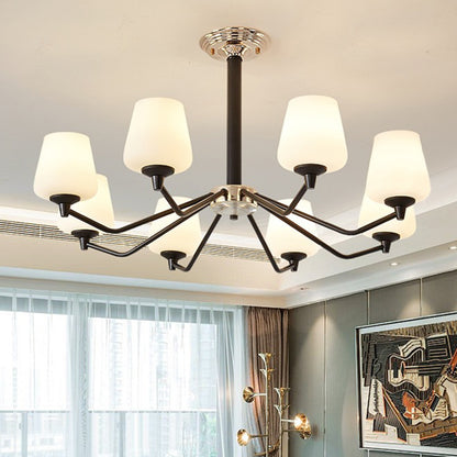 8/10 Lights Sputnik Chandelier Traditional Black Milky Glass Pendant Light Fixture with Cup Shade 8 Black Clearhalo 'Ceiling Lights' 'Chandeliers' Lighting' options 210602_e51e5974-cfa3-415f-9293-bf3d49ba0f7a