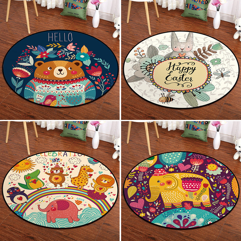 Colorful Animal Painting Print Rug Multi-Colored Cartoon Rug Synthetics Washable Non-Slip Stain Resistant Rug for Baby Room Clearhalo 'Area Rug' 'Rug' 2106038