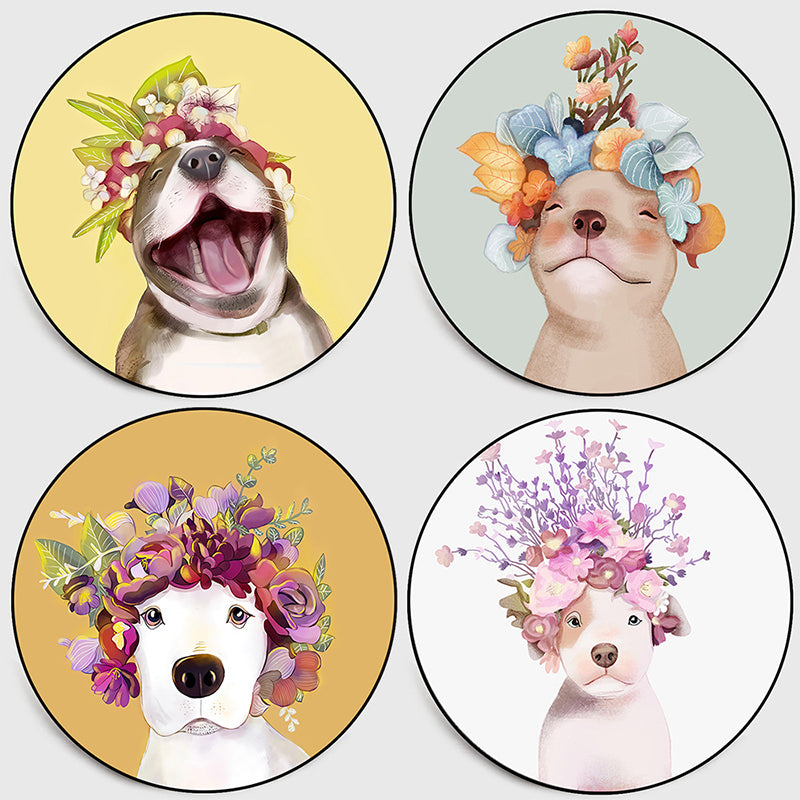 Pastel Color Kids Room Rug Nordic Dog Wearing Wreath Portrait Rug Polyester Non-Slip Backing Washable Pet Friendly Carpet Clearhalo 'Area Rug' 'Rug' 2106056