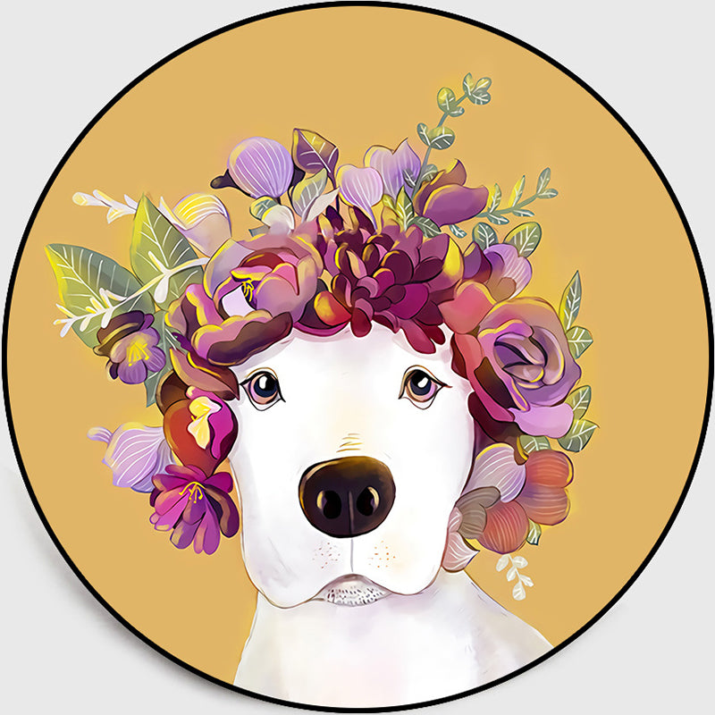 Pastel Color Kids Room Rug Nordic Dog Wearing Wreath Portrait Rug Polyester Non-Slip Backing Washable Pet Friendly Carpet Dark Yellow Clearhalo 'Area Rug' 'Rug' 2106060
