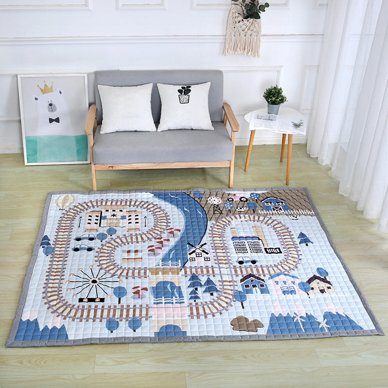 Fun Road Map Animal Rug Multicolor Kids Style Rug Synthetics Anti-Slip Backing Stain Resistant Pet Friendly Carpet for Baby Room Light Blue 4'9" x 6'5" Clearhalo 'Area Rug' 'Rug' 2106144