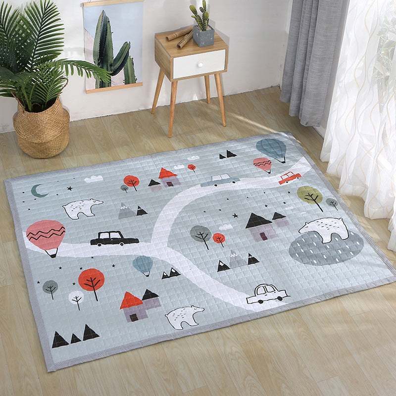 Fun Road Map Animal Rug Multicolor Kids Style Rug Synthetics Anti-Slip Backing Stain Resistant Pet Friendly Carpet for Baby Room Gray-Green 4'9" x 6'5" Clearhalo 'Area Rug' 'Rug' 2106145