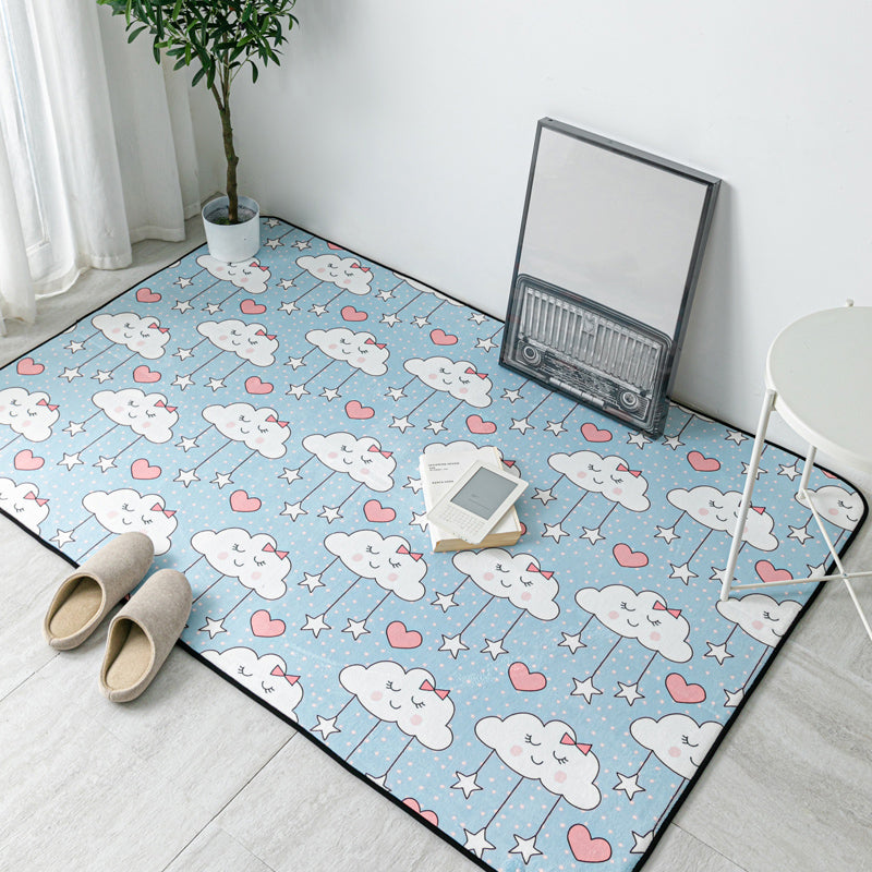 Multi Colored Geometric Rug Polyester Cartoon Area Rug Pet Friendly Anti-Slip Stain Resistant Carpet for Kids Bedroom Sky Blue Clearhalo 'Area Rug' 'Rug' 2106172