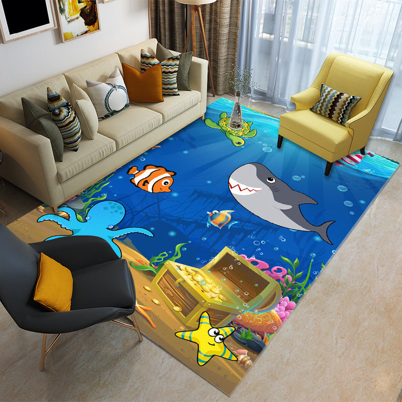 Unique 3D Underwater World Rug Multi Colored Kids Rug Polypropylene Pet Friendly Stain Resistant Anti-Slip Carpet for Nursery Blue Clearhalo 'Area Rug' 'Rug' 2106217
