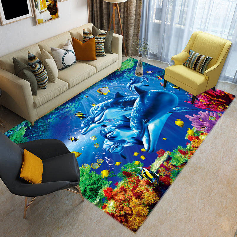 Unique 3D Underwater World Rug Multi Colored Kids Rug Polypropylene Pet Friendly Stain Resistant Anti-Slip Carpet for Nursery Ocean Blue Clearhalo 'Area Rug' 'Rug' 2106223