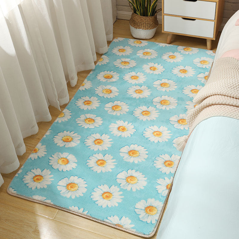 Stylish Multi-Colored Kids Rug Cotton Patterned Carpet Machine Washable Pet Friendly Anti-Slip Backing Rug for Girls Bedroom Blue Clearhalo 'Area Rug' 'Rug' 2106255